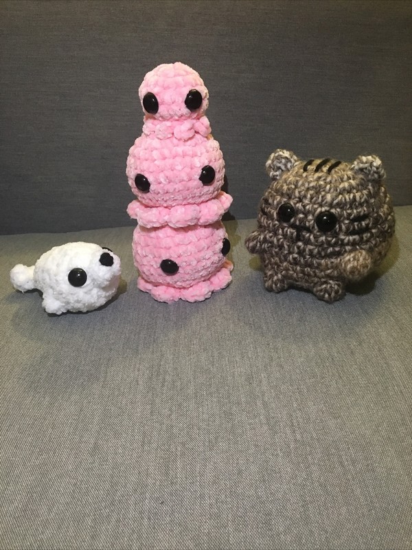5 Soft Crochet Pink Handmade Octopus Amigurumi Stuffed Animals Baby Seal Kitten