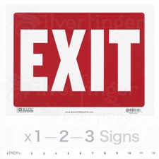EXIT Sign Door Signs Store Office Shop Safety Red White 9x12" PVC Plastic
