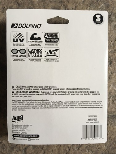 DOLFINO Pacesetter Silicone Swim Goggles ADULT Ages 12+ UV Protection 3 Pack NEW - Picture 3 of 3