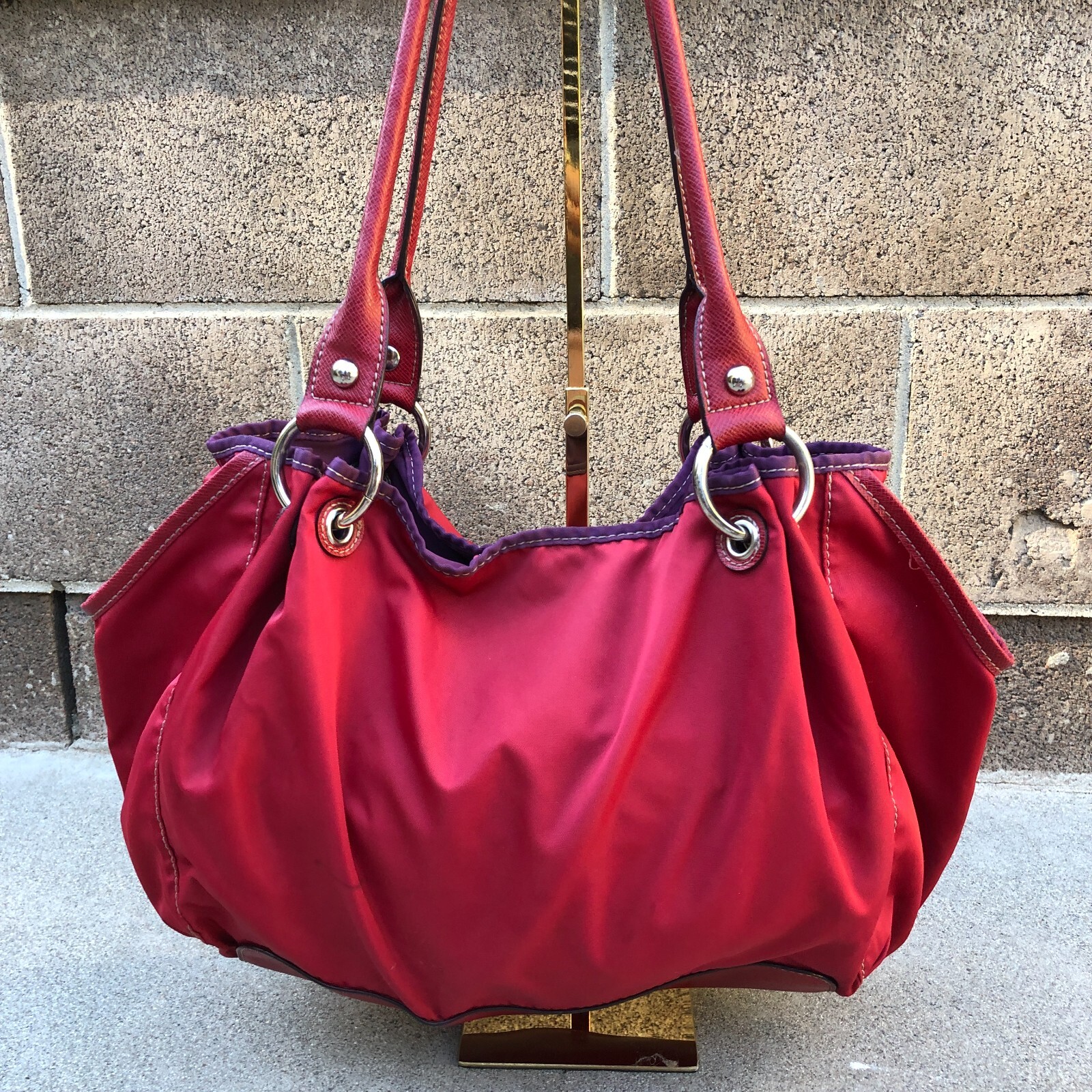 TIGNANELLO Nylon Purse Women's Red Shoulder Hand Bag Boho Designer