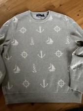 Nautica Gray Sail Anchor Print Sweater Size Large