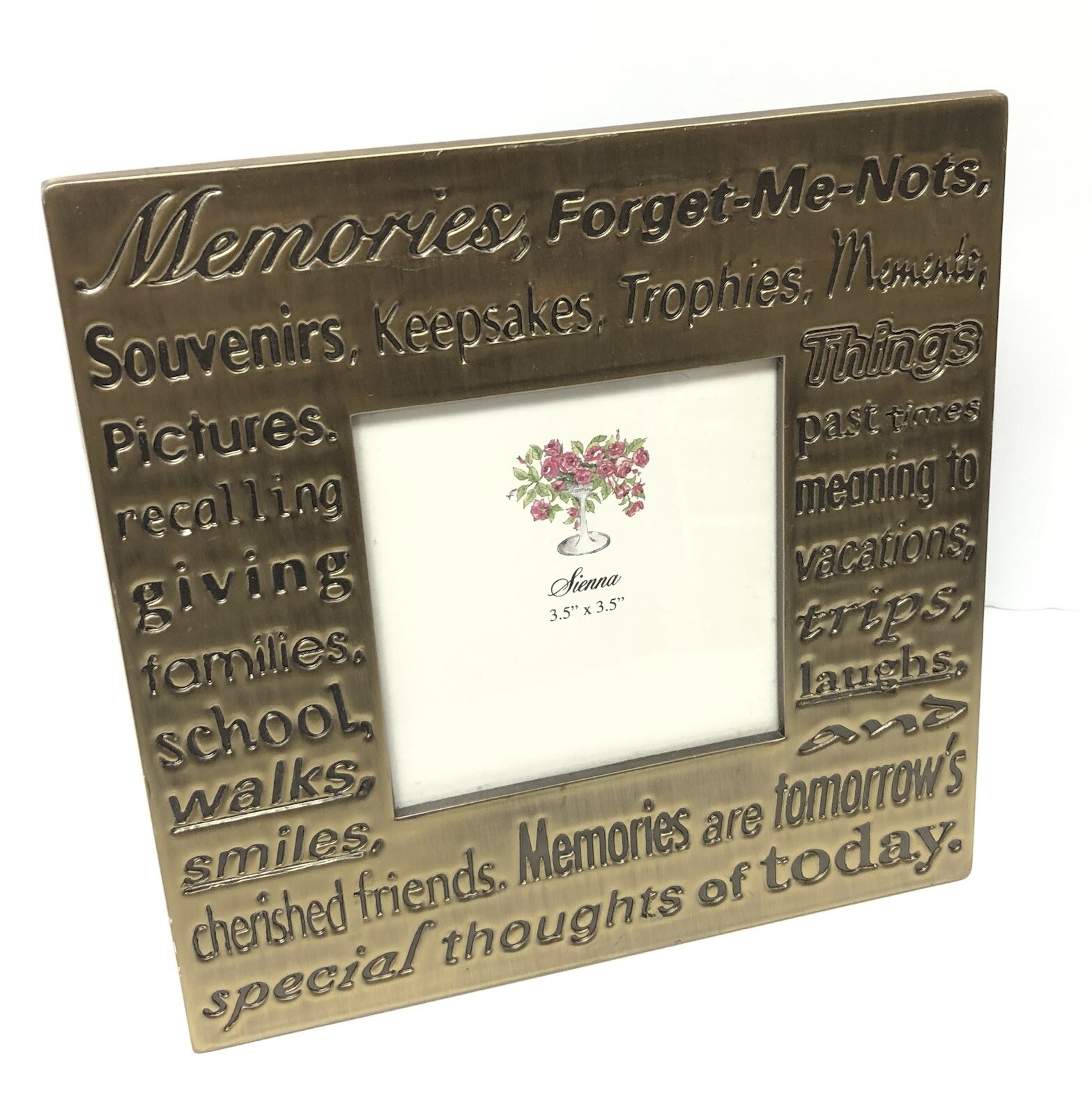 Sienna Picture Frame Metal Antique Brass Pewter Memories Forget Me Nots 3.5”
