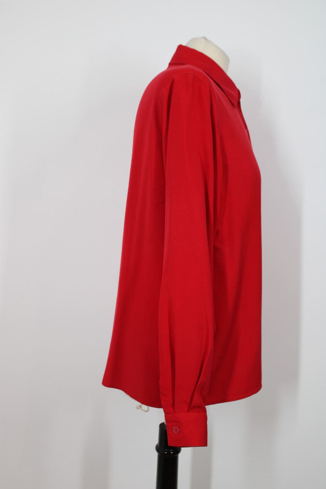 SAINT LAURENT Top camicia vintage Yves St Clair M rosso seta sabbiata bottoni davanti manica lunga