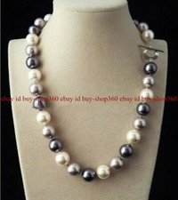Natural 8/10/12mm White Gray Black South Sea Shell Pearl Necklace 18"