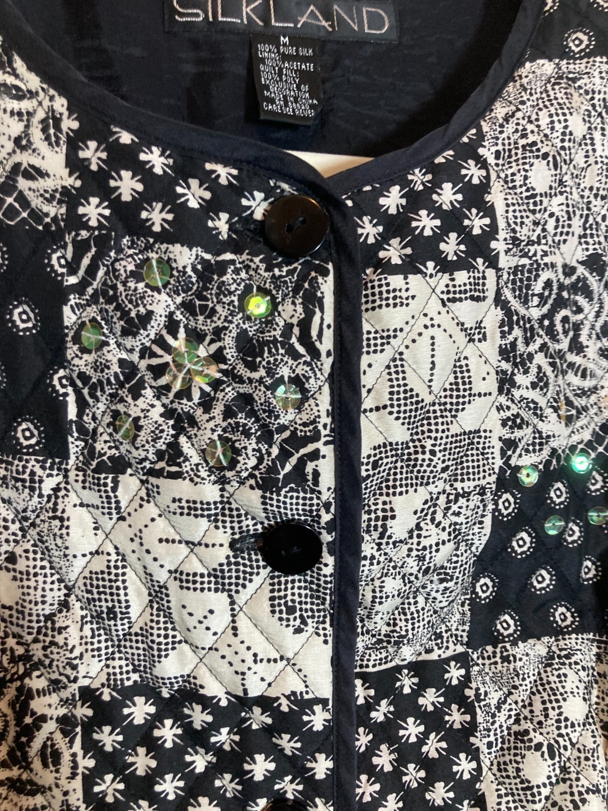 Silkland Patchwork Jacket Medium 100% Silk Quilte… - image 3