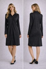 Max Studio Black Shirt Dress Small Button Front Collared Long Sleeve Chic