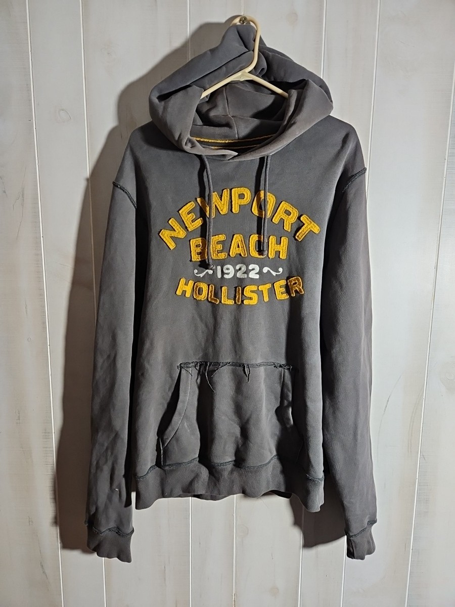 Hollister Newport Beach 1922 Hoodie Mens XL Gray Pullover Appliqué
