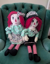 Handmade Cow Raggedy Ann and Andy Dolls 30" friends Vintage cottage core Cloth