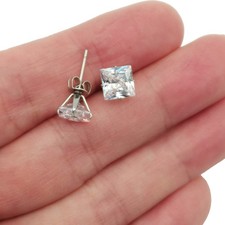 18K White Gold Filled Stylish 6mm Square Cubic Zirconia CZ Post Stud Earrings