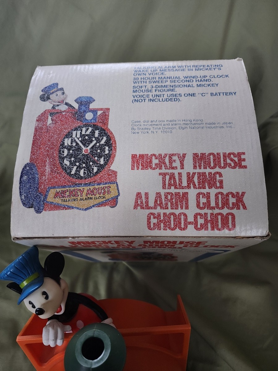 Working Disney Mickey Mouse Wind-Up Talking Train Alarm Clock W
