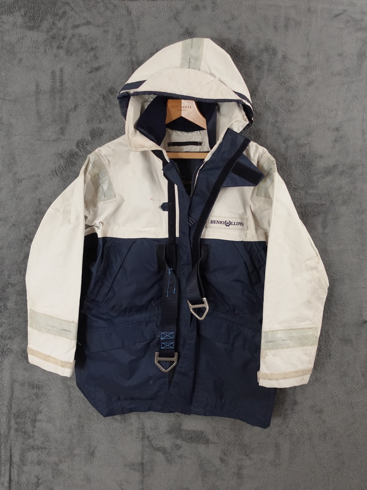 Vintage Henri Lloyd Jacket Men Medium Blue Offshore Sailing Waterproof Oversized