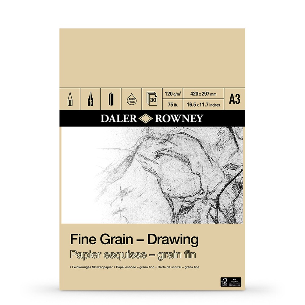 Daler-Rowney : Fine Grain Drawing Pad : Cartridge Paper : 120gsm : A3