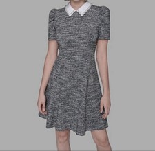 KARL LAGERFELD PARIS Women's Jeweled Collar Tweed A-Line Dress Sz 6