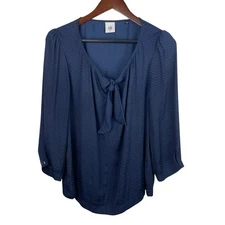 CAbi Size Medium Blue Polka Dot Knot Front Blouse #5525 Career Casual