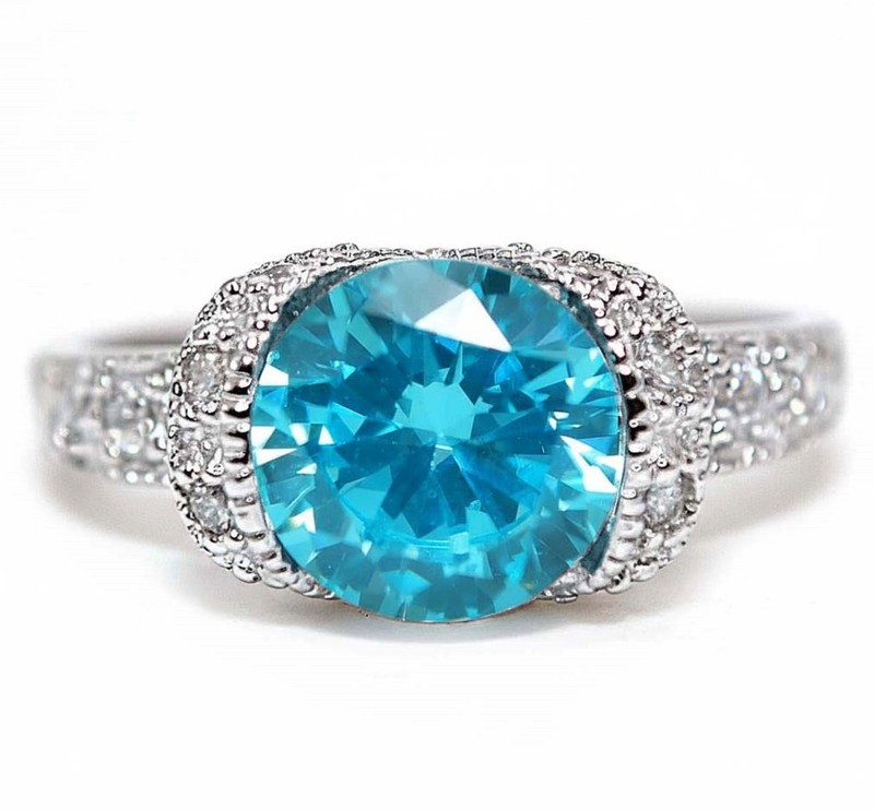 3CT Aquamarine 925 Solid Sterling Silver Ring Jewelry Sz 8 