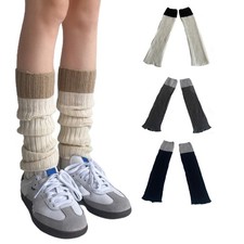 Color Block Leg Warmers Womens Long Socks Knitted Warm Foot Cover Stocking Socks