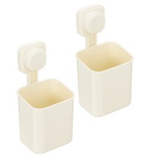 2Pcs 4" x 8" Wall Mounted Suction Toothbrush Holders for Bathroom, Cream White