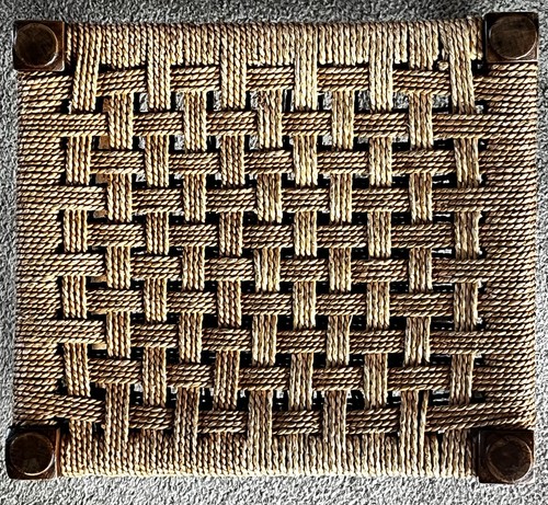 Vintage Foot Stool Seat Wood & Rope Rattan Barley Twist Legs Hand Made - Picture 5 of 11