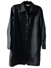 JOAN RIVERS Black Luxe Tailored Boyfriend Shirt/Duster with Pockets Women SMALL