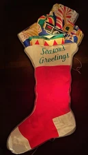 Vintage Damaged Christmas Noma Lites Season's Greetings Stocking Lighted Decor