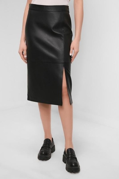 Women Calvin Klein Skirt Black Leather S