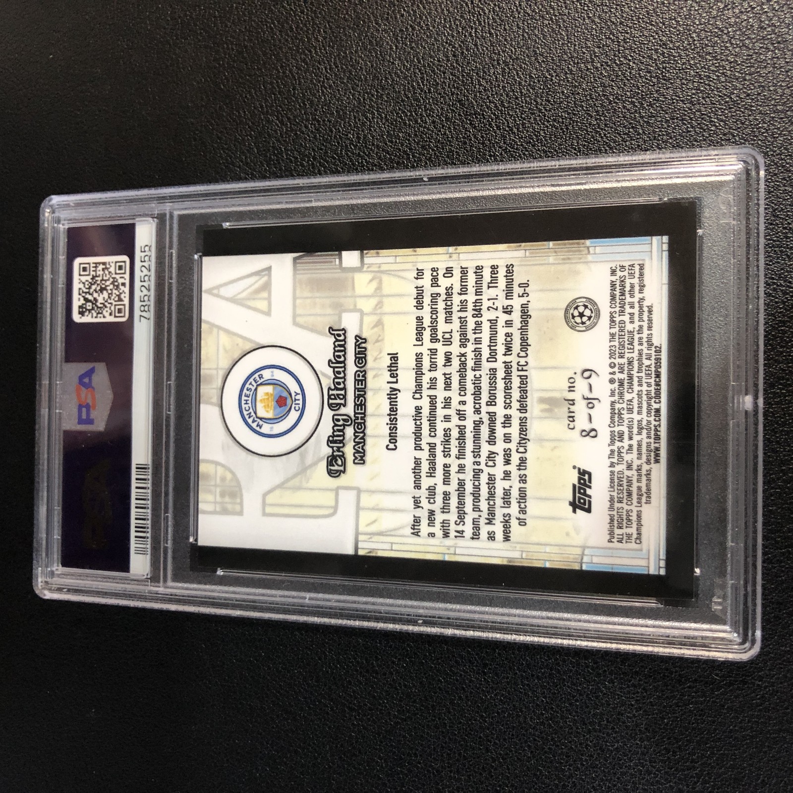 2022-23 Topps Chrome UEFA Erling Haaland #8 The Grail 8of9 SSSP PSA 10 view 2