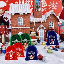 12Pcs Sturdy Plush Christmas Special Occasion Gifts Bags with Drawstring Closure