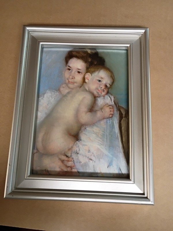 Mary Cassatt Framed Calendar Art Print Mother Cuddling Baby 5 x 7 very good