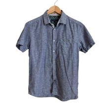 Ted Baker London Men's Short Sleeve Button Down Chambray Dot Shirt Size 2 Blue