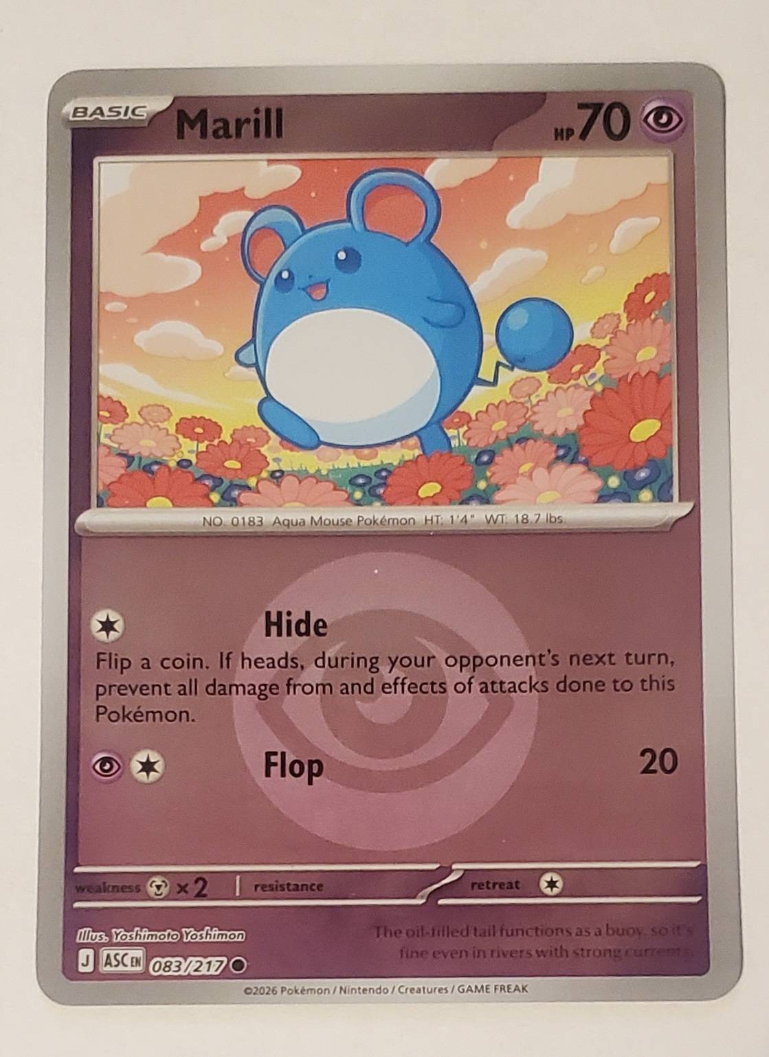 MARILL ENERGY SYMBOL PATTERN 083/217 COMMON ASCENDED HEROES REVERSE HOLO NM