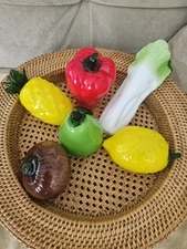 LOT OF 6 VTg BLOWN GLASS FRUIT VEGIES MURANO STYLE ART DECO LOOK Large Heavy #4