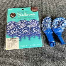 L tex Designer Balloon Navy Happy Birthday All Over Print 12" Lot of 8 New