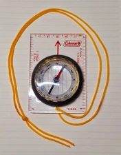 Vintage Coleman Map Compass, 2 Scale, With Cord - Works Well