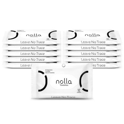Nolla Flushable Wipes Travel Packs, 100% Plant-Based, 12 Count (Pack of 10) 
