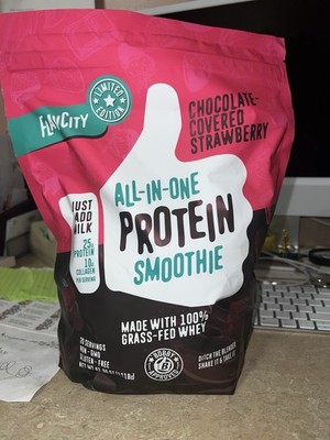 FlavCity Chocolate Covered  Strawberry Protein Powder Grass Fed Whey 20 Serving