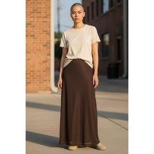 Basic Maxi Skirt Brown Comfortable Stretch Waistband Casual Everyday Length