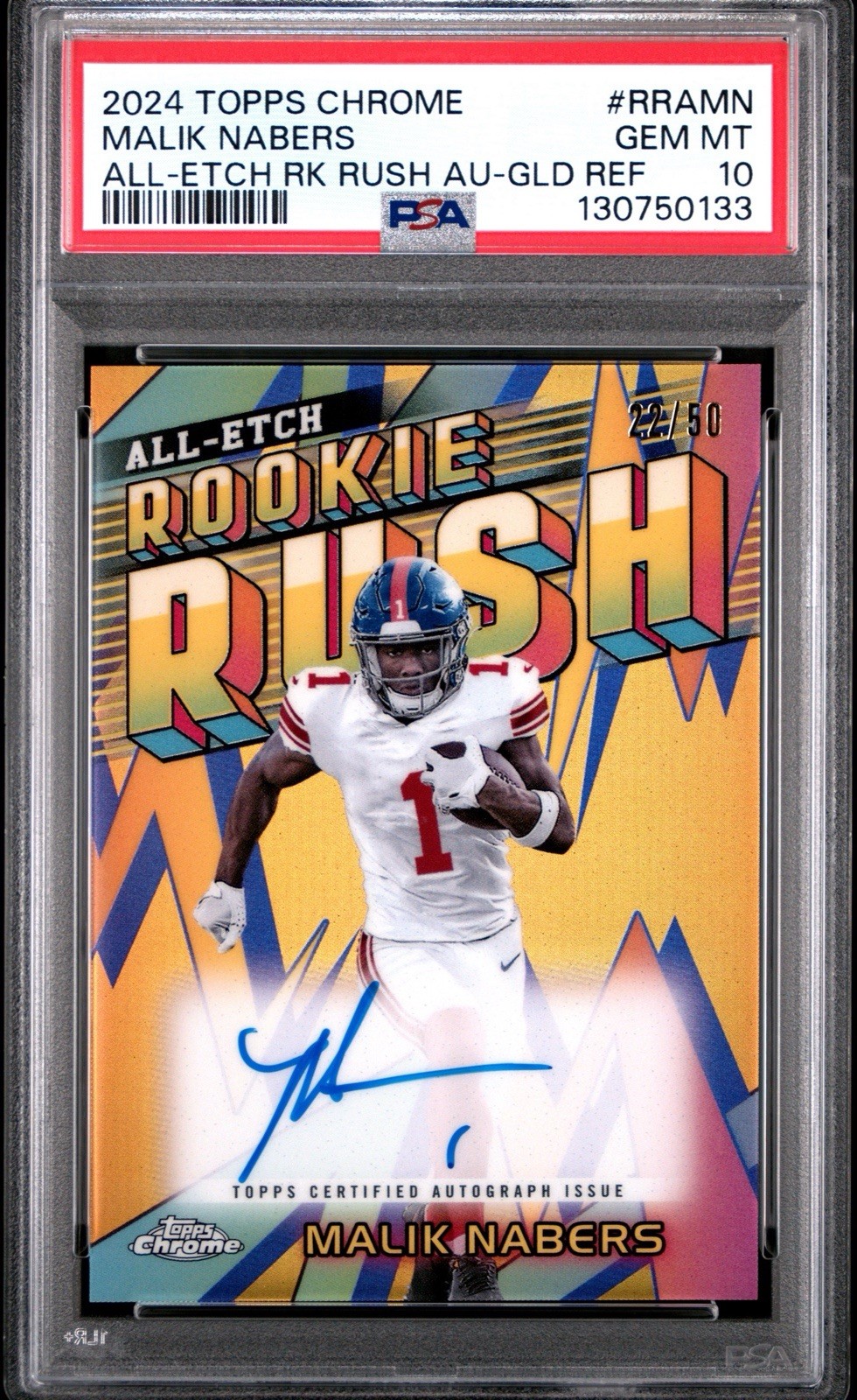 Malik Nabers Topps Chrome All-Etch Rookie Rush Autographs #RRAMN Gold Refractor