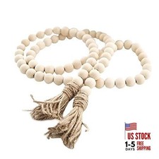 Farmhouse Beads 58in Wood Bead Garland with Tassels Rustic Country Decor