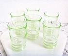 Fostoria Uranium Green Shot Glasses w/Glow Elegant Depression Barware 2.25"