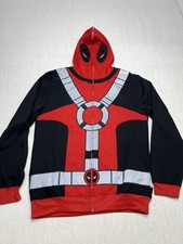 Marvel Deadpool Hoodie Mens Medium Red Black Full Zip Costume Mask Hood Cosplay