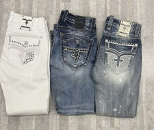 Nuevo paquete de 3 pantalones de mezclilla Rock Revival para hombre (F) talla: 32