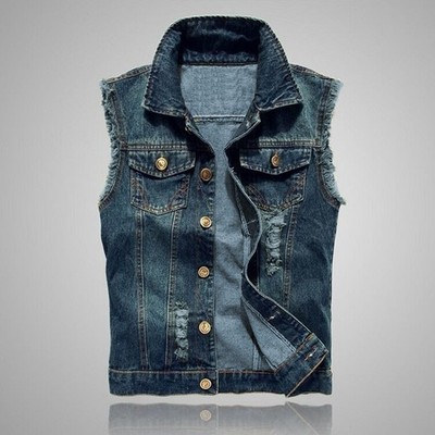 Herren Jeansweste Herbst Frühling Ärmellose Jacke Freizeit Denim Weste Cowboy
