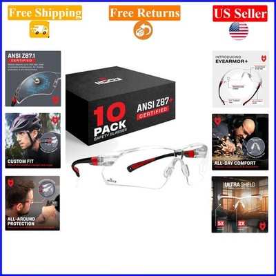Black & Red Anti-Fog Safety Glasses, 10 Pairs, Adjustable, ANSI Z87