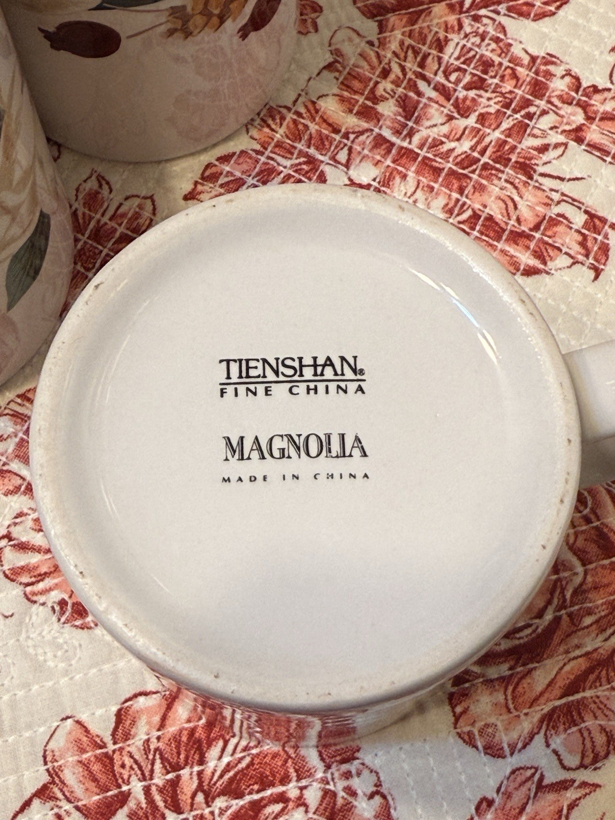 TIENSHAN Fine China Magnolia 4pc Coffee Mugs 14oz Excellent Condition