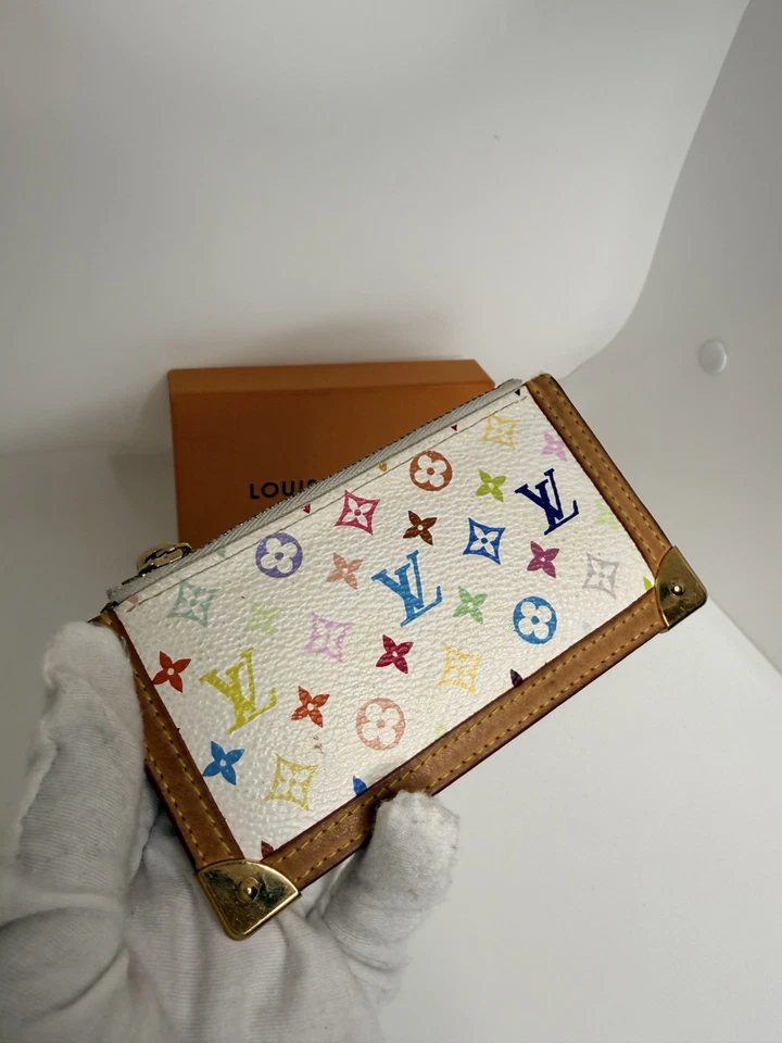 Authentic Louis Vuitton x Takashi Murakami WHITE Multicolor Pochette Coin Pouch - Image 3 of 4