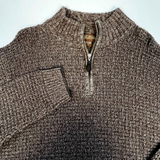 Tasso Elba Mens Size XL Quarter-Zip Sweater Brown Waffle Chunky Preppy Academia