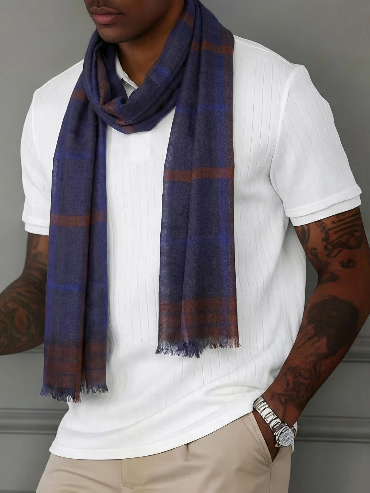 NWT Gianfranco Ferré Blue & Red Striped Silk Wool Men's Scarf Italy 18"X70"