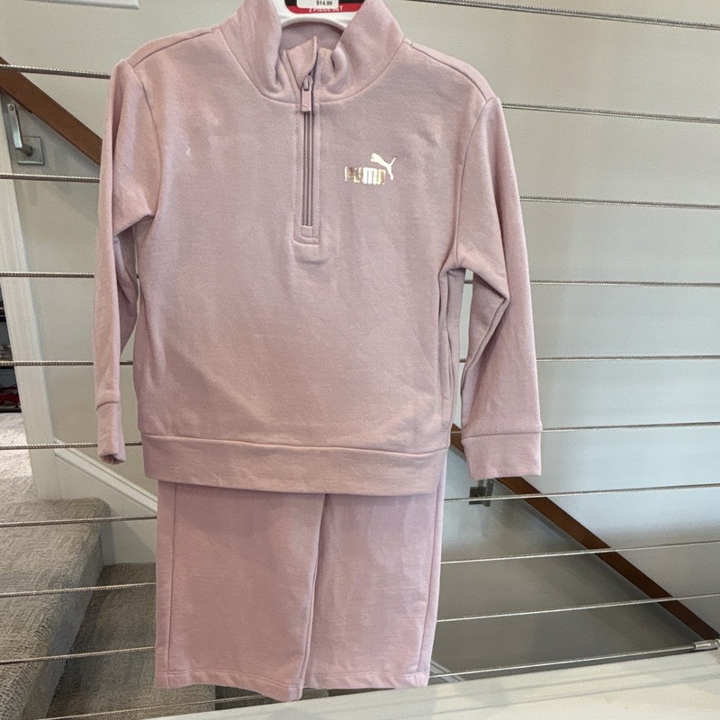 PUMA Girls Logo Fleece 1/4 Zip Pullover & Shorts 2pc Set Pink 7