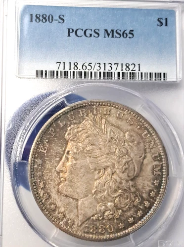TONED 1880-S Morgan Silver Dollar PCGS MS65 GEM Great Eye Appeal & Luster P272