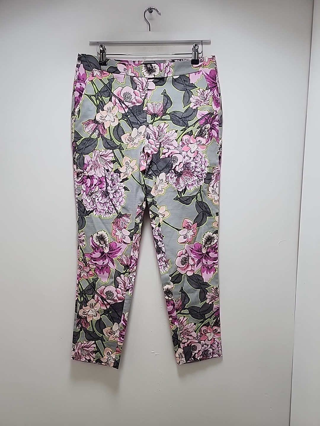 RIVER ISLAND GREY FLORAL PRINT TAPERED LEG TROUSERS UK10 Reg BNWT RRP £42